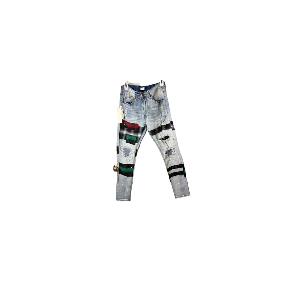 NWT $99 KDNK LA Luxury Patch Work Jeans Size 30 Y2K Style Rare Find!!